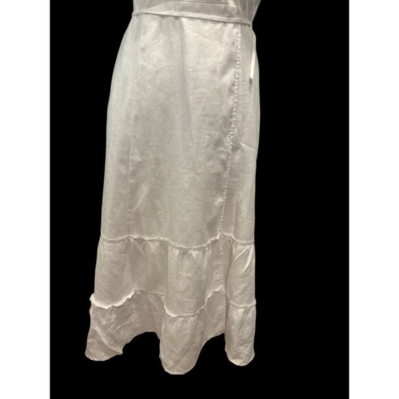 Elan White Linen Wrap Maxi Dress Boho Tiered Ruffle Beach Cottagecore M - Picture 3 of 11